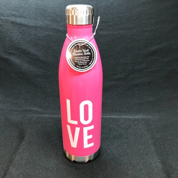 NWT Double Wall Stainless Steel Water Bottle 25oz/750mil in Pink L-O-V-E - Picture 1 of 5
